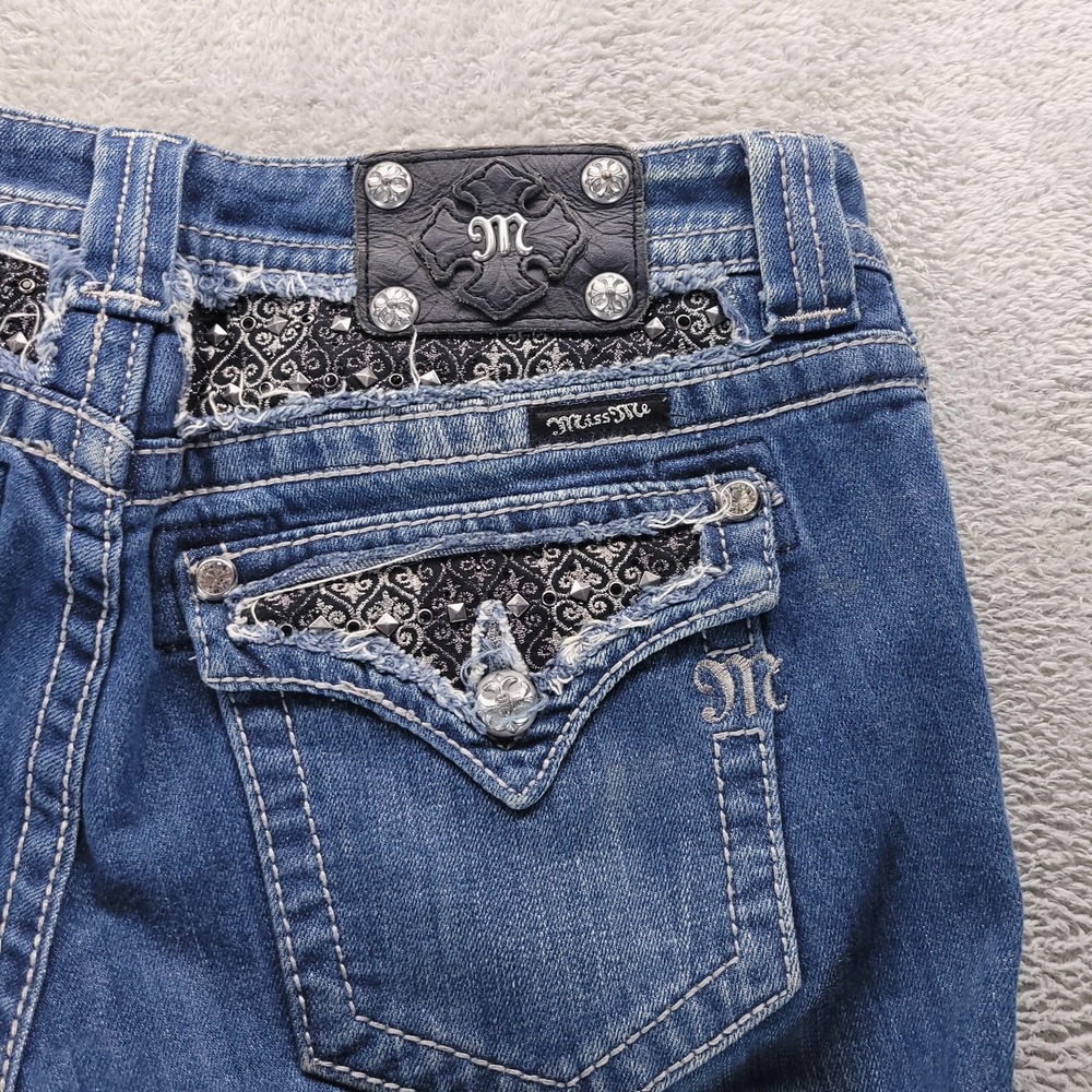 Miss Me Jeans Womens 29 Blue JP6075B Bootcut Rhinestone Embroidered Lace LowRise